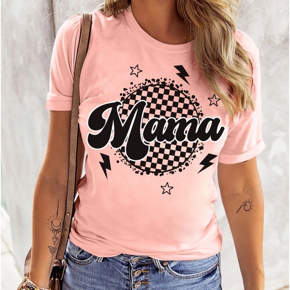 MAMA Graphic Cuffed Sleeve Round Neck Tee